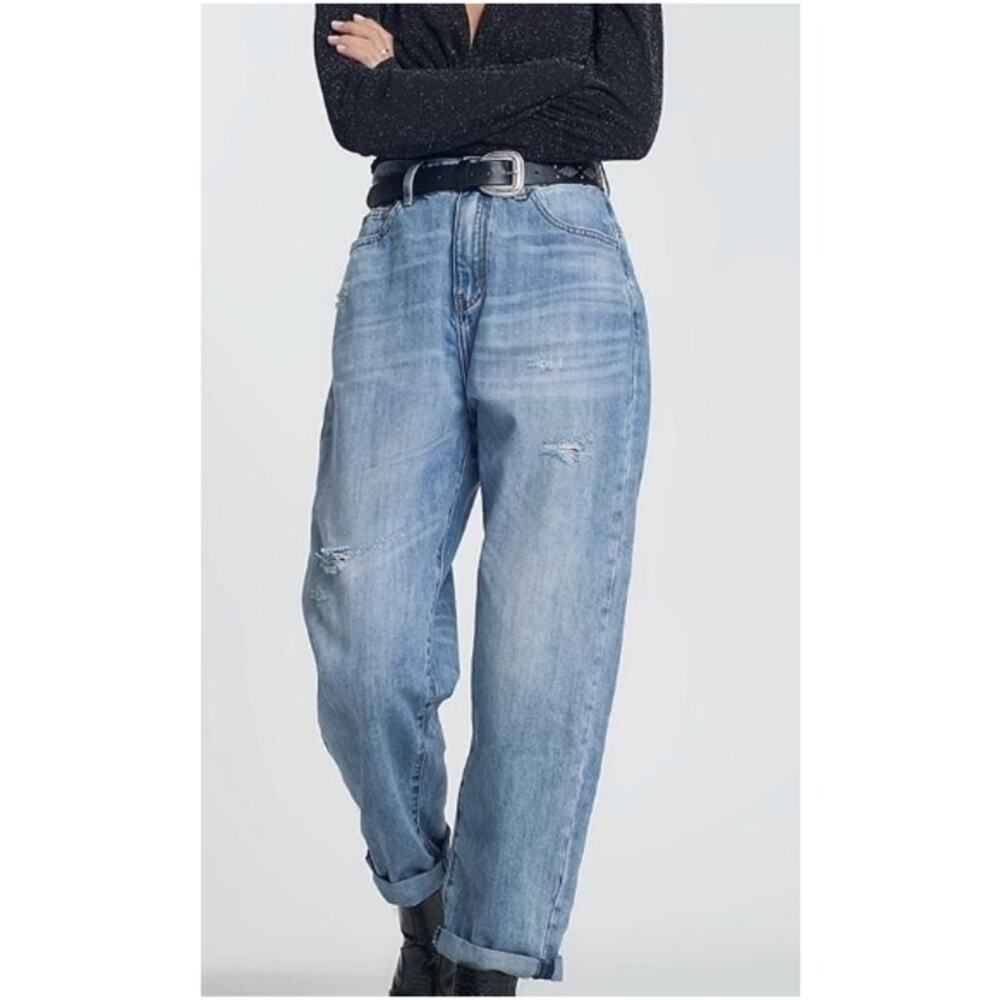 Anvu NYC High Rise Straight Relaxed Baggy Jeans Blue USA Made Womens Size XL